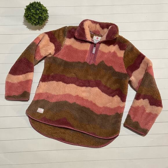 Simply Southern Pink Brown Chevron‎ Plush Quarter Zip Pullover Womens Medium - Picture 1 of 9